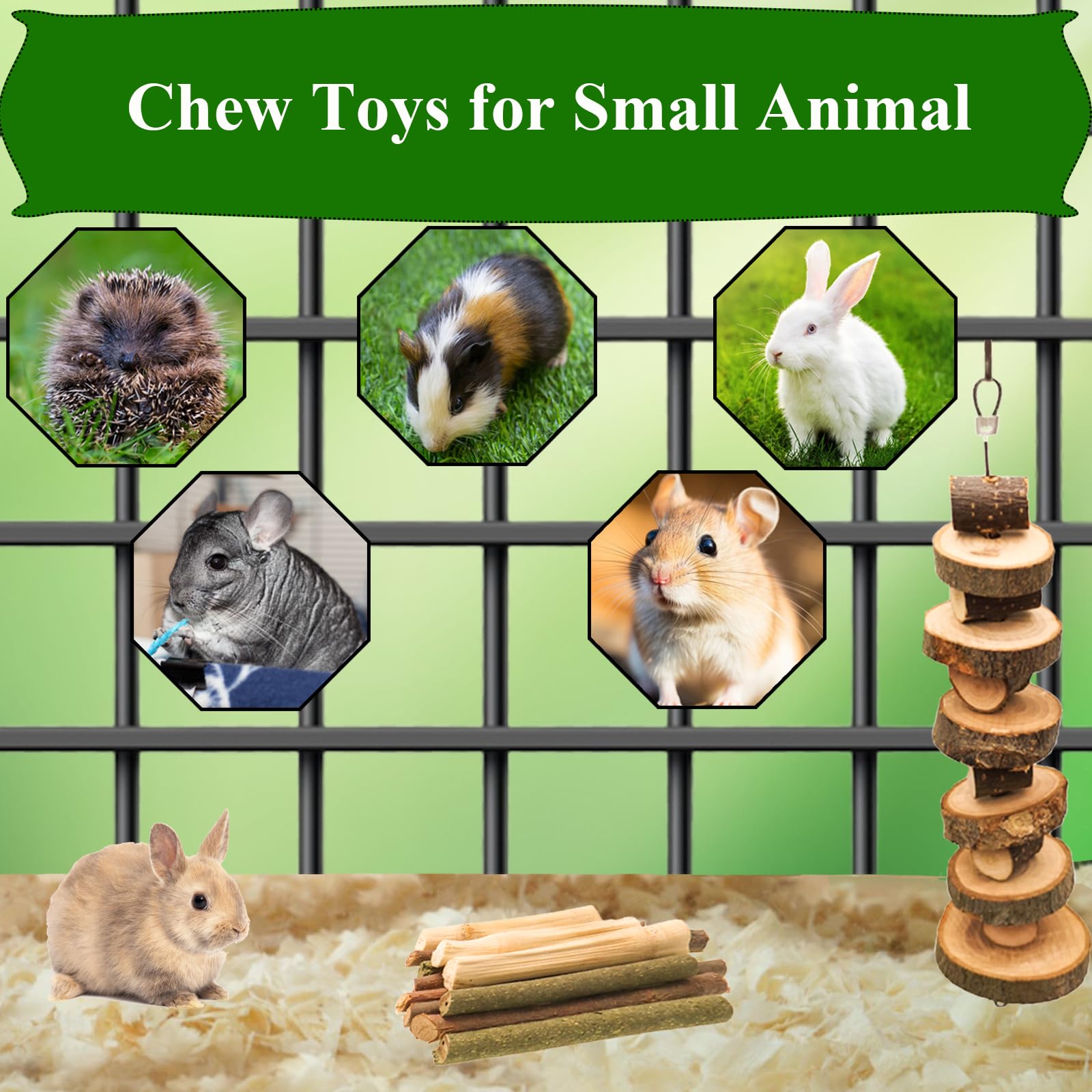 Grddaef rabbit toys timothy hay sticks and molar string for varied nibbling
