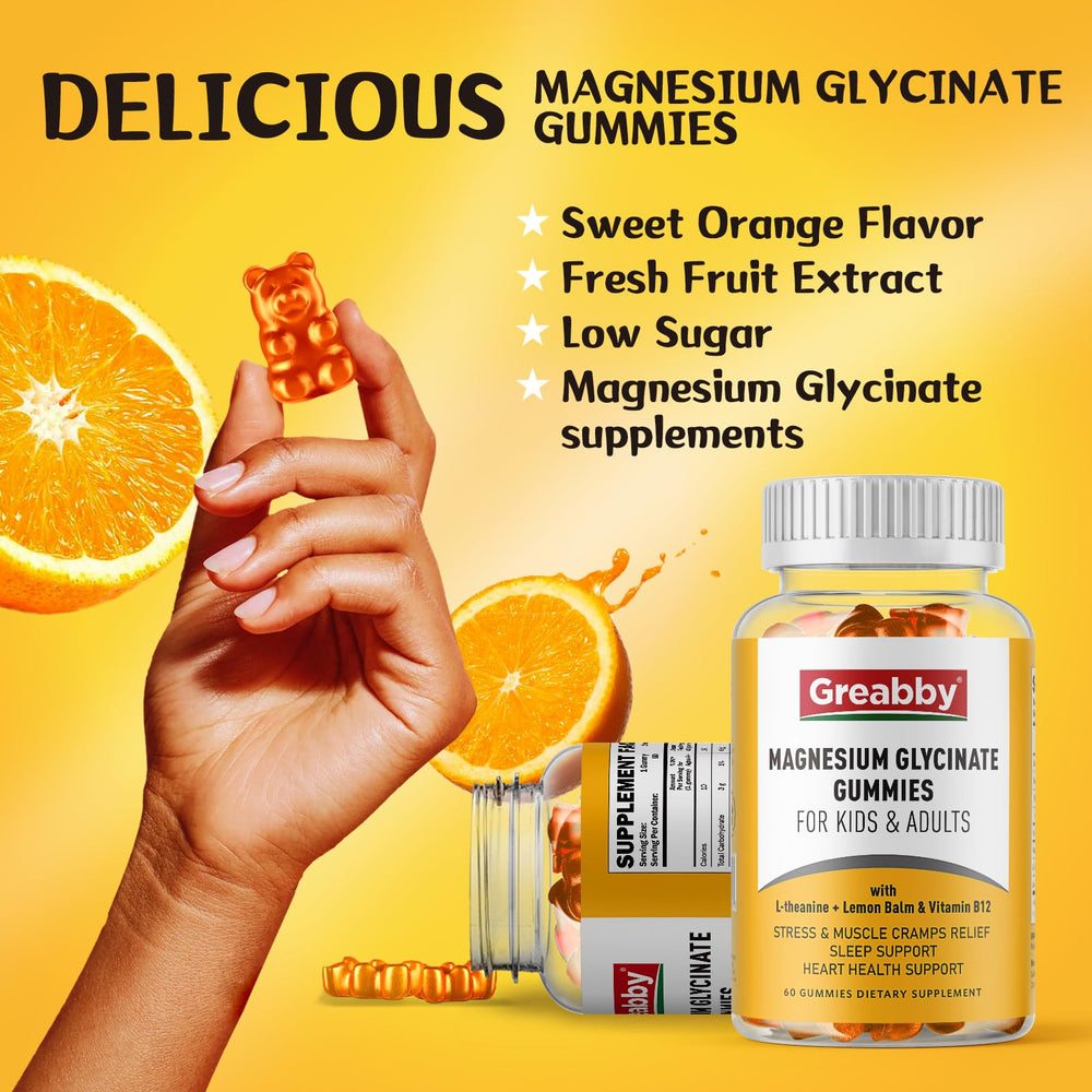 GREABBY gummies on countertop with glass of water, supports daily routine