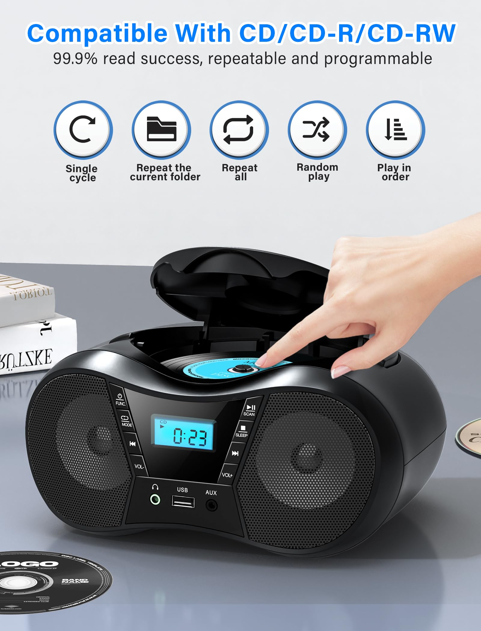 Greadio Boombox battery-powered outdoor use for music without a wall outlet.