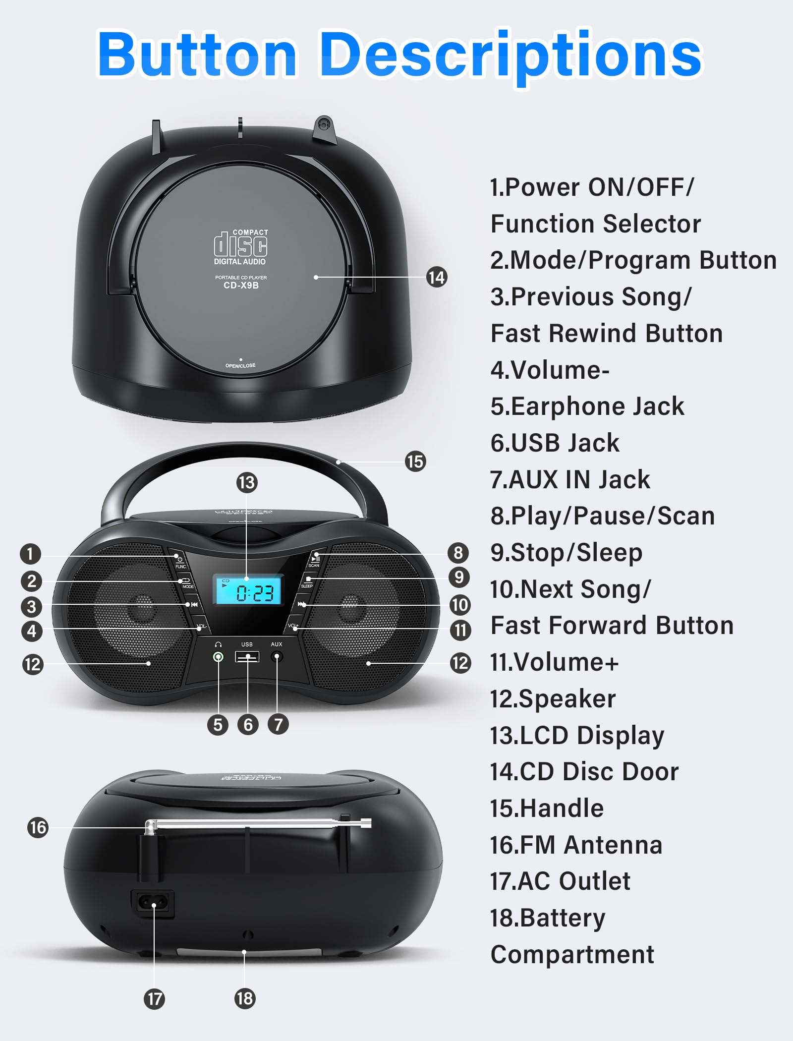 Greadio Boombox sleep timer setup for auto-off after listening.