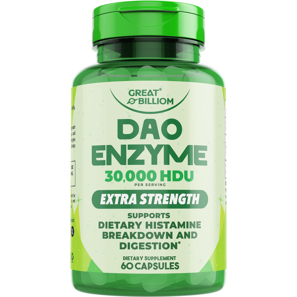 Great Billiom DAO enzyme bottle front view supports digestive comfort