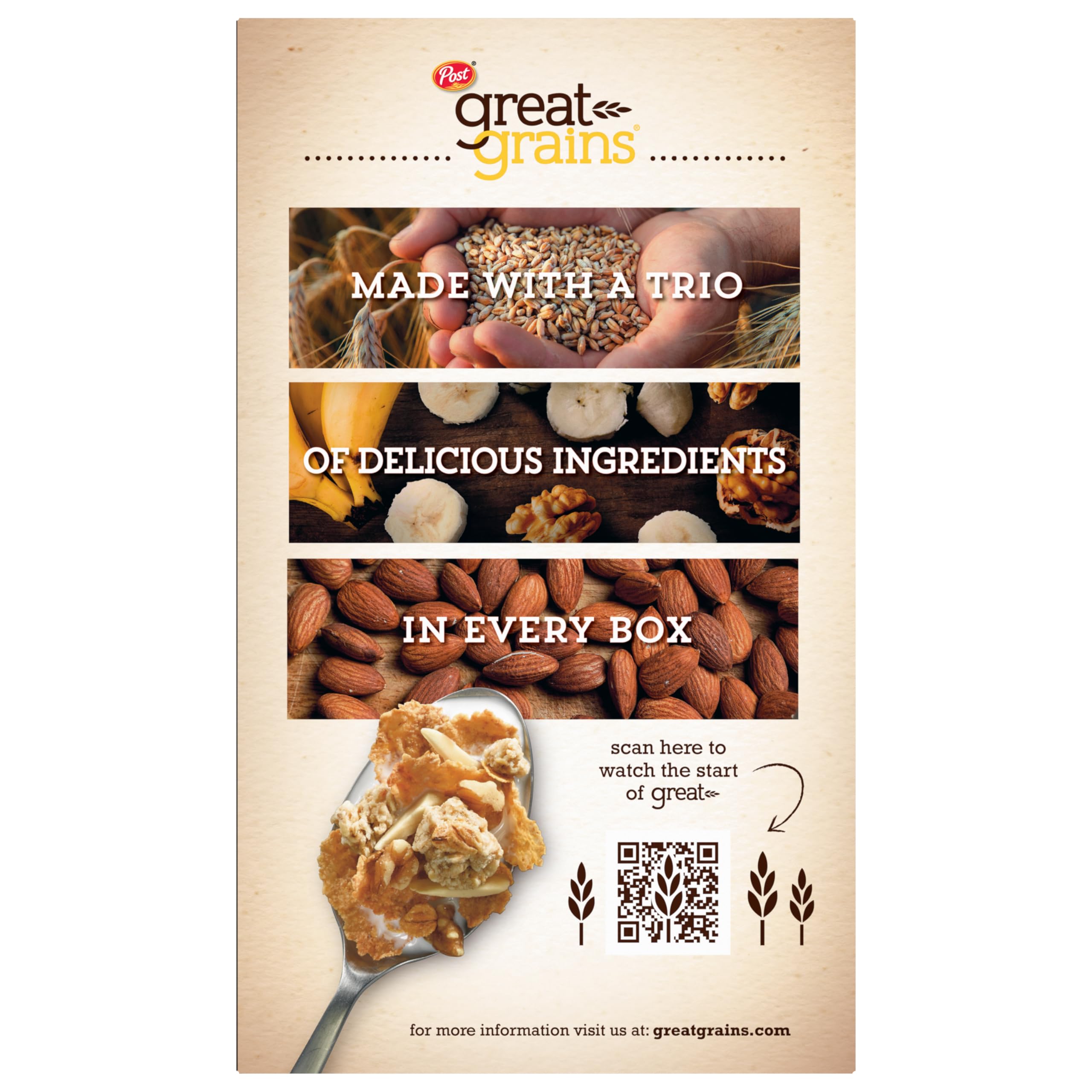 Great Grains Banana Nut Crunch banana clusters almonds walnuts for natural crunch.