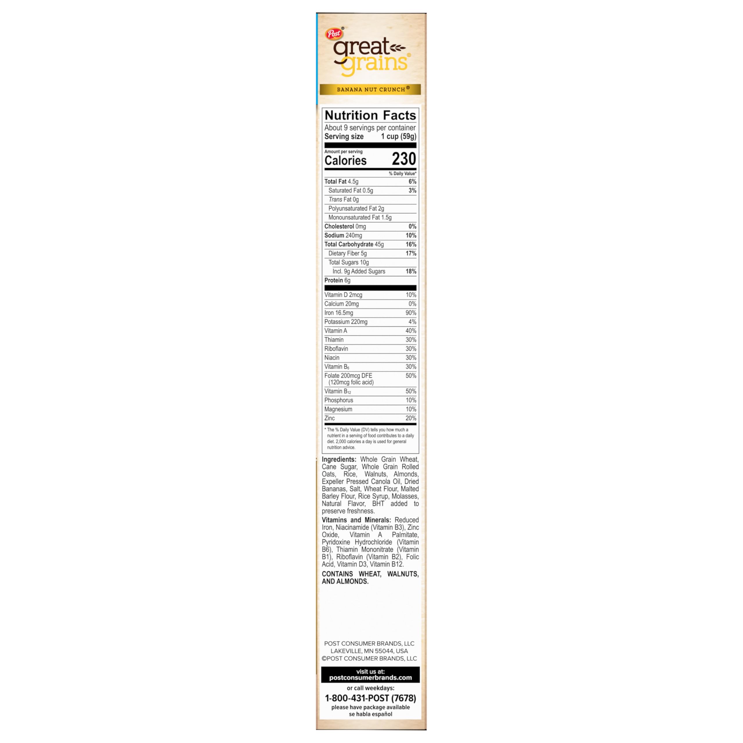 Great Grains Banana Nut Crunch box features Non-GMO Project Verified seal.