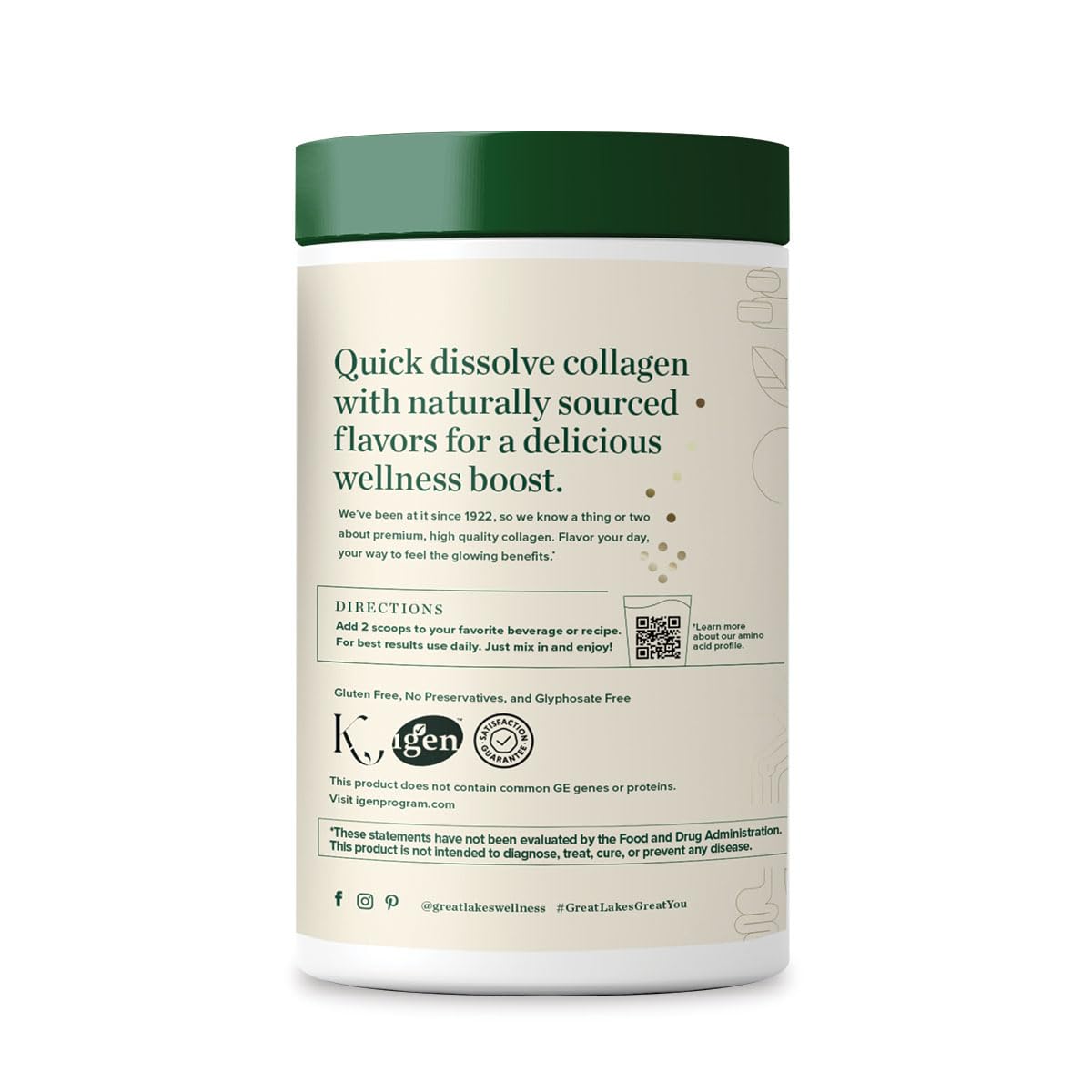 Great Lakes Wellness Collagen Peptides bottle-front with hydrolyzed powder