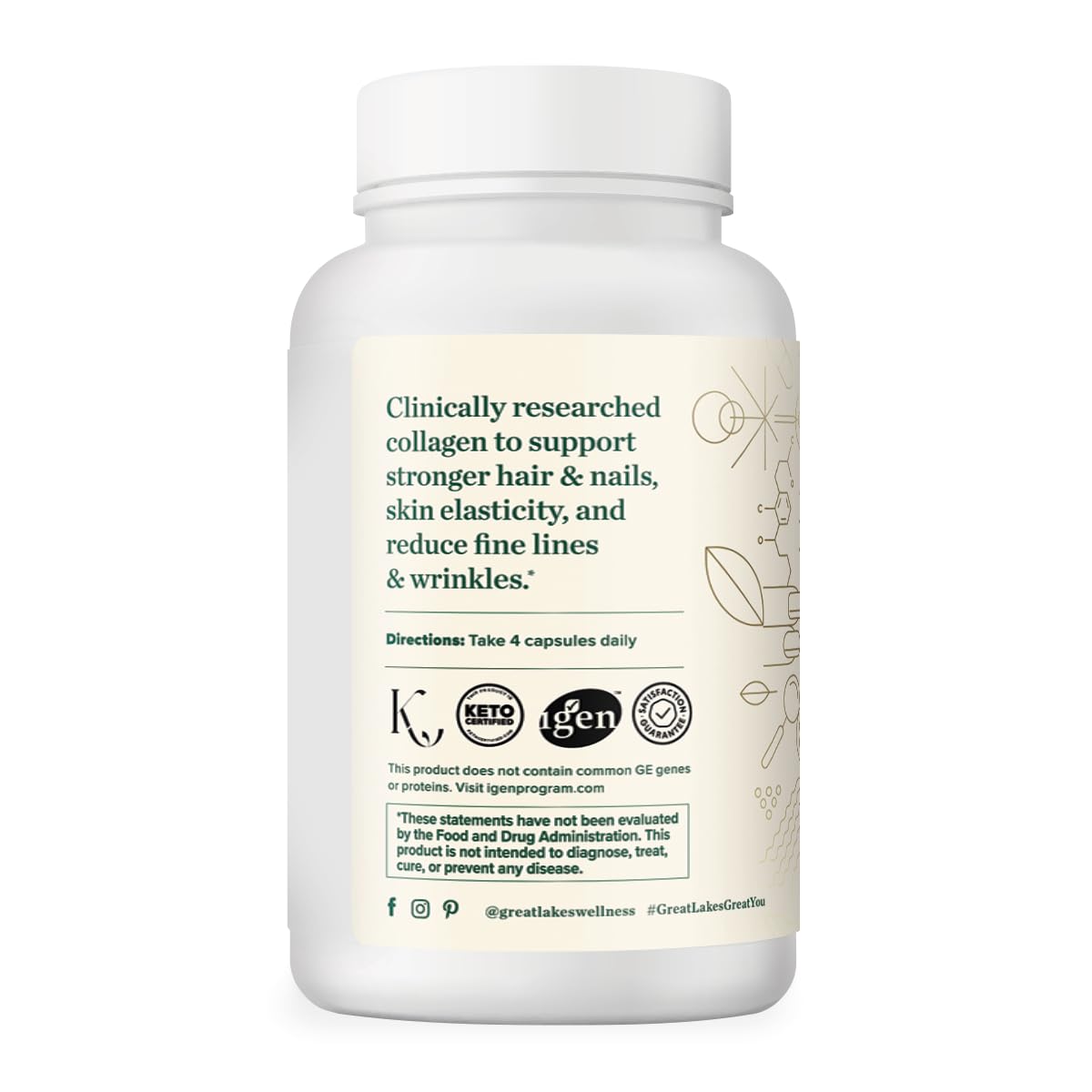 Great Lakes Wellness collagen pills daily dose on a table, convenient morning routine