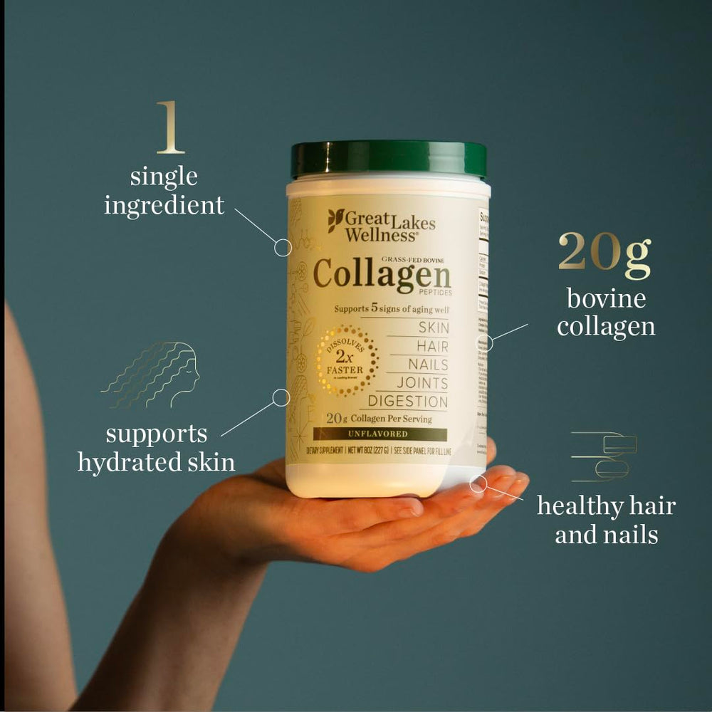 Great Lakes Wellness collagen peptides powder nutrition facts emphasizing quality and purity.