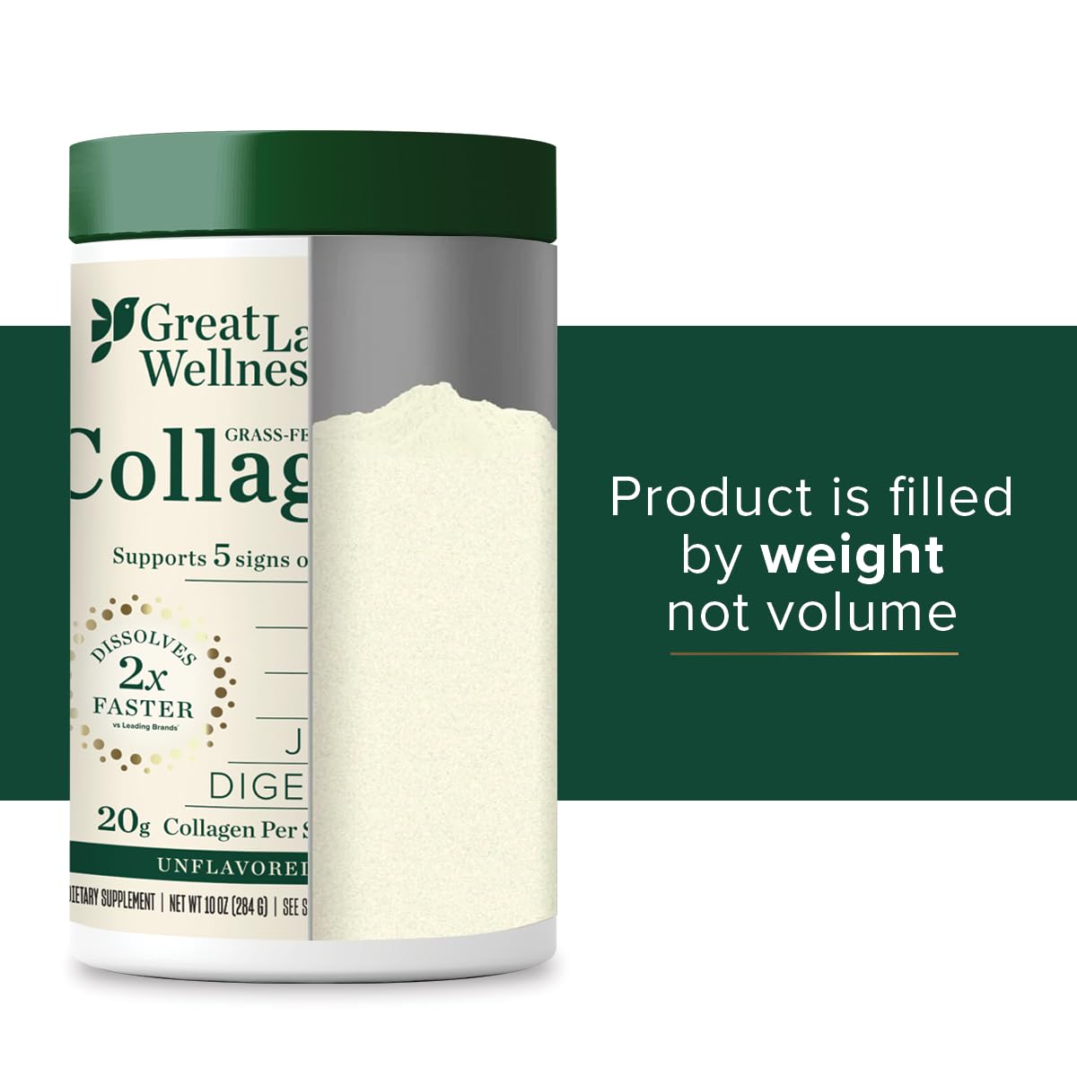 Great Lakes Wellness collagen peptides powder packaging side with keto-friendly attributes.