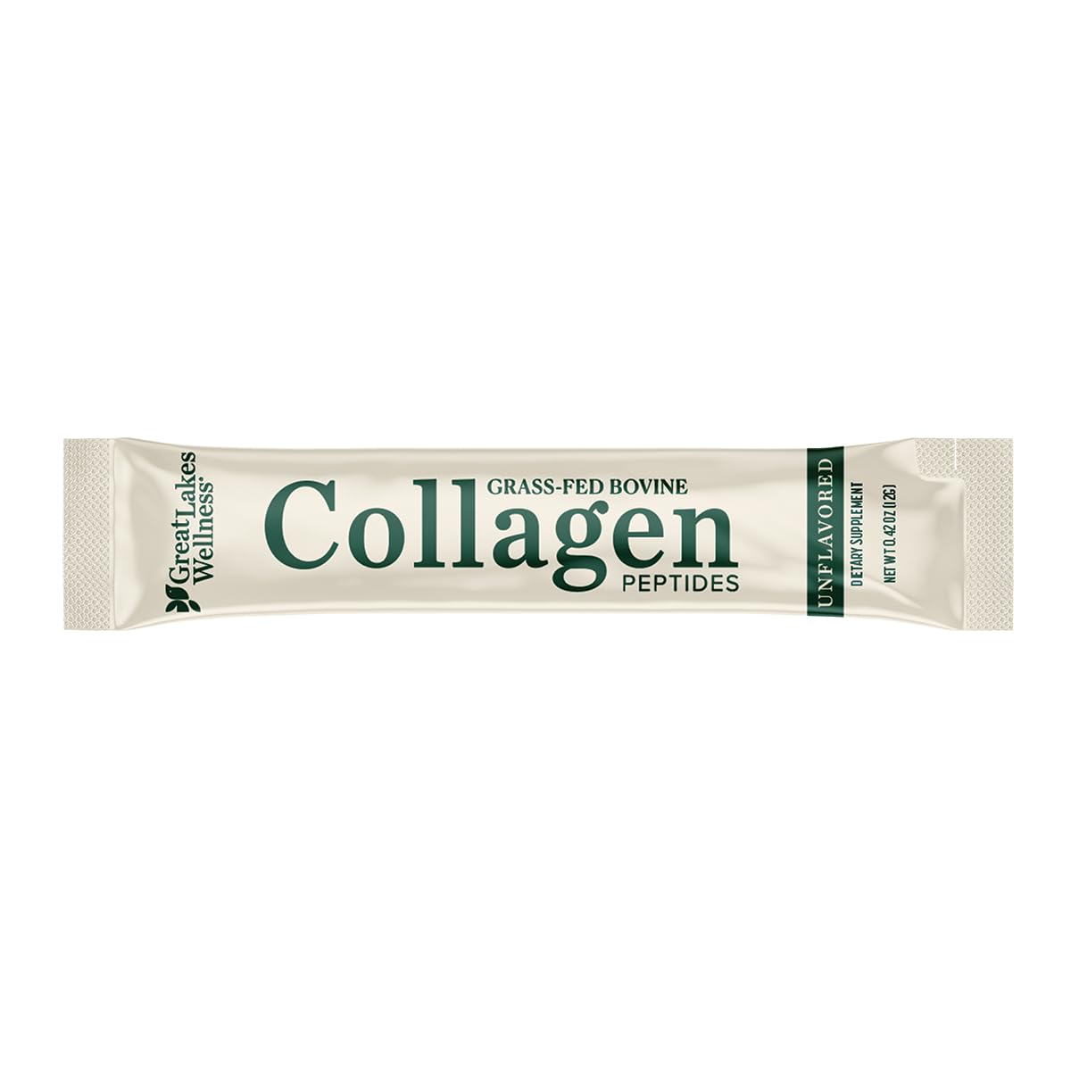 Great Lakes Wellness collagen powder label highlights non-GMO keto and kosher options.