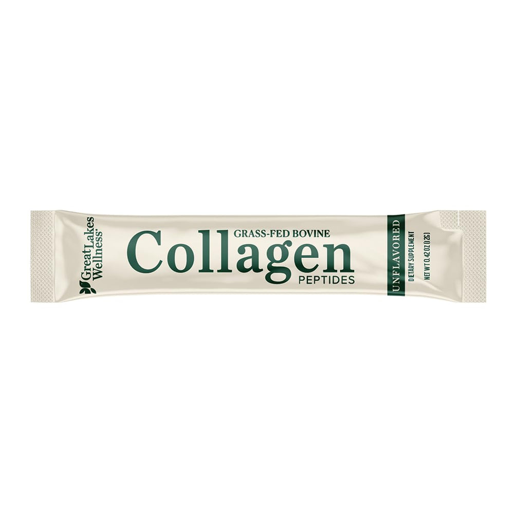 Great Lakes Wellness collagen powder label highlights non-GMO keto and kosher options.