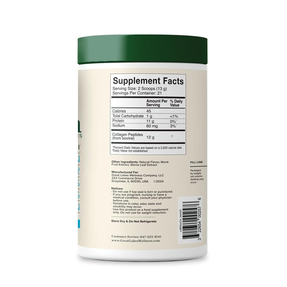 Great Lakes Wellness hydrolyzed collagen powder in jar