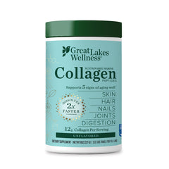 Great Lakes Wellness marine collagen bottle on shelf highlighting MSC certification and purity