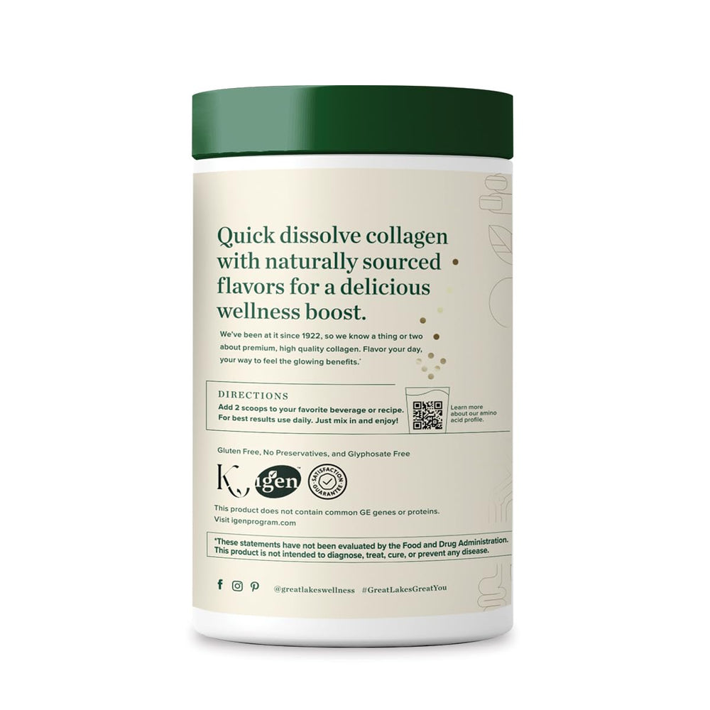 Great Lakes Wellness vanilla collagen scoop included for beverages
