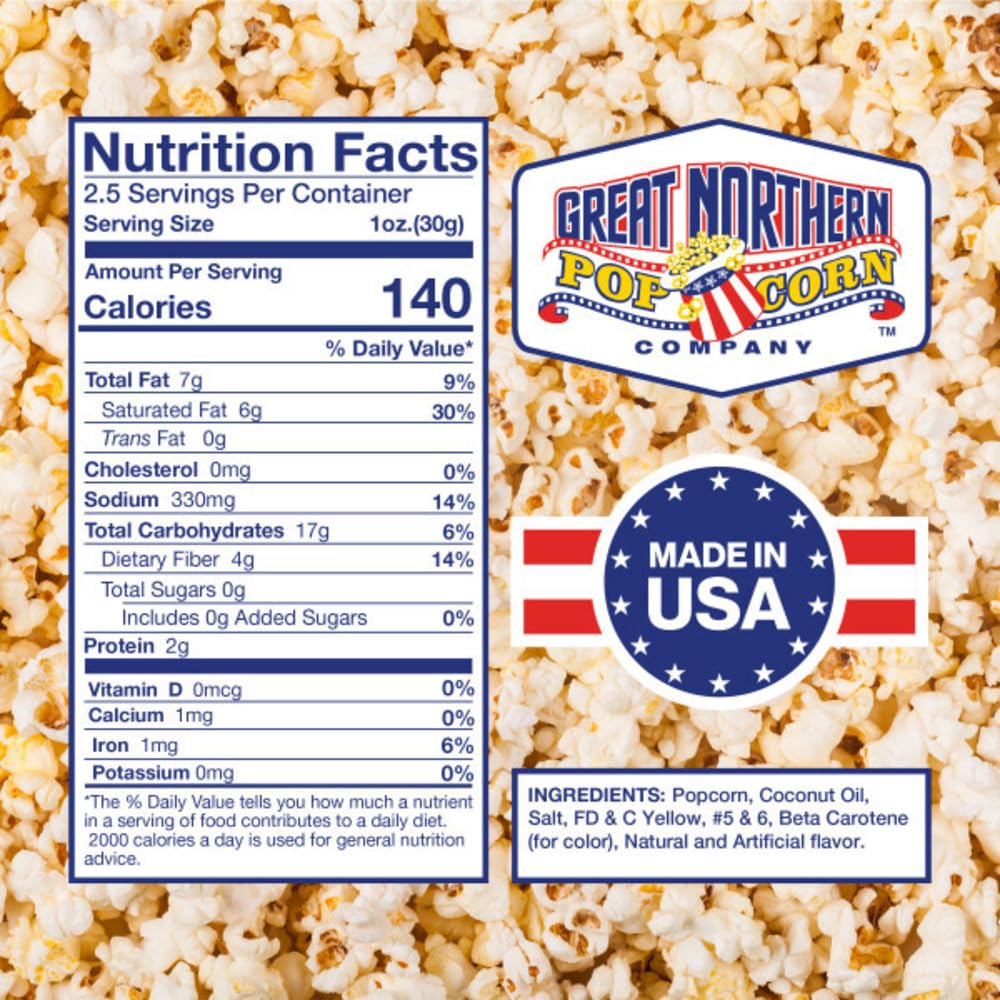 Great Northern 2.5oz butter-salt packs deliver theater-like flavor at home.