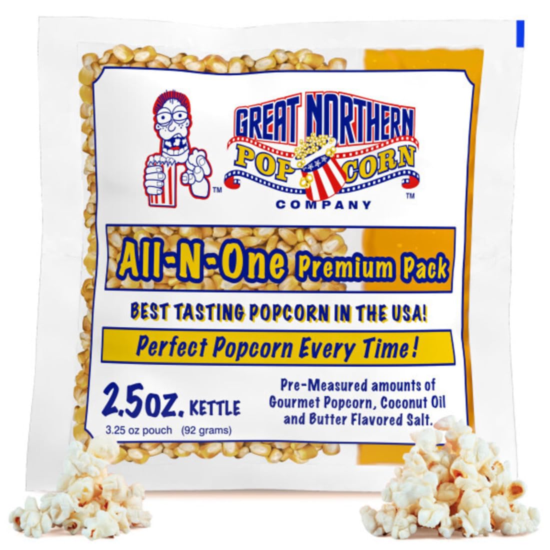 Great Northern Popcorn 2.5oz packs ready for kettle setup, easy premiere-night popping.