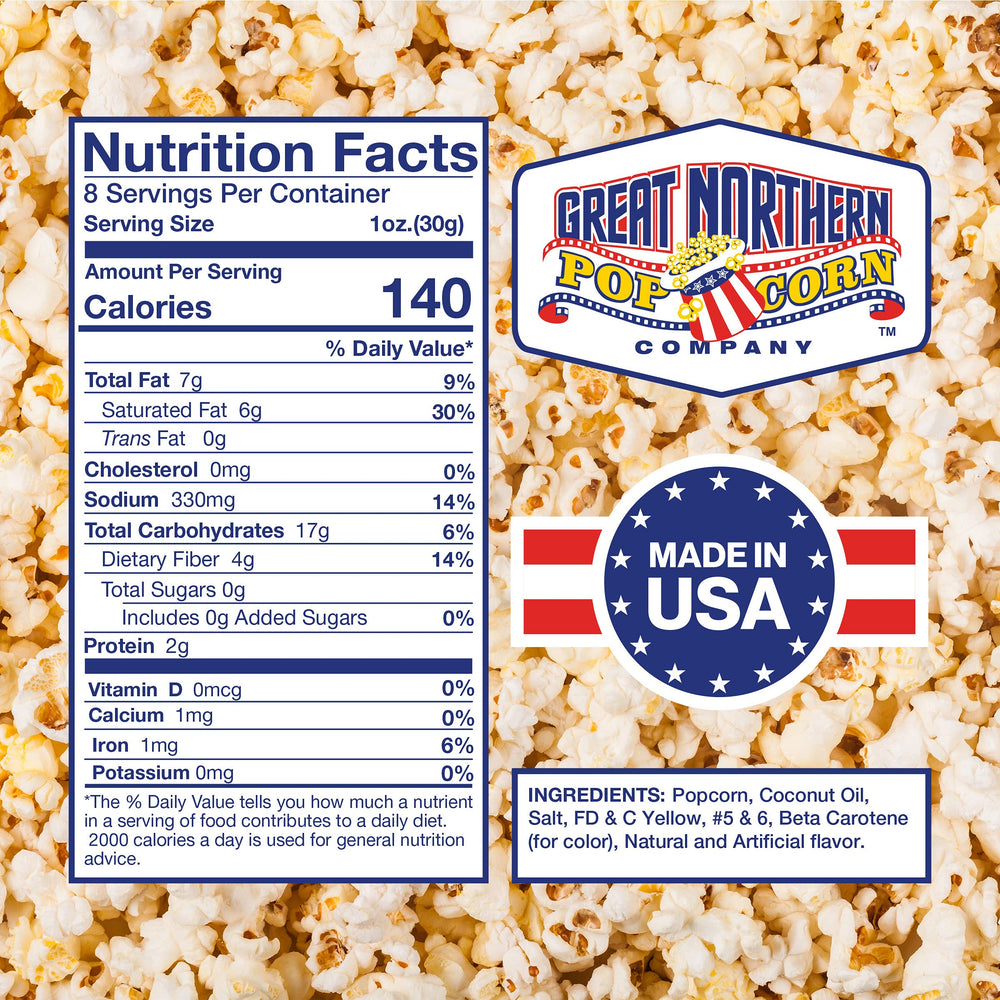 Great Northern Popcorn butter salt in-pack for cinema-style flavor