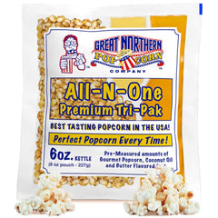 Great Northern Popcorn Case of 12 packets for 6oz kettles, ideal for easy party prep.