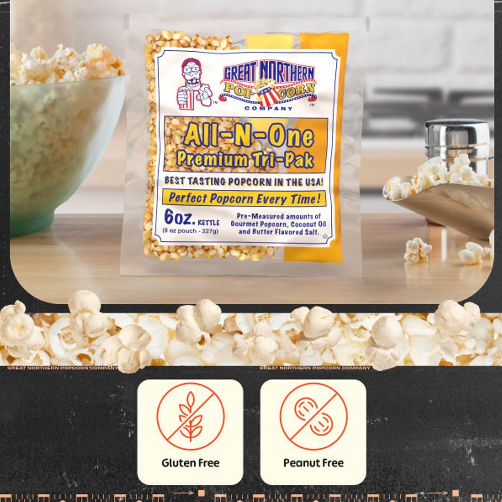 Great Northern Popcorn Easy mess-free packets pour directly into the kettle.