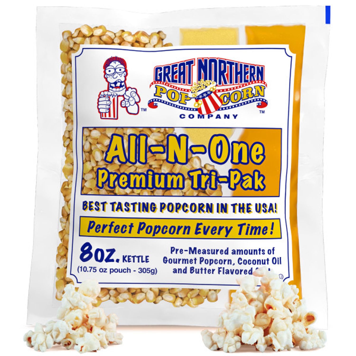 Great Northern Popcorn Movie Theater 8oz kernel packs for quick theater-style popping.