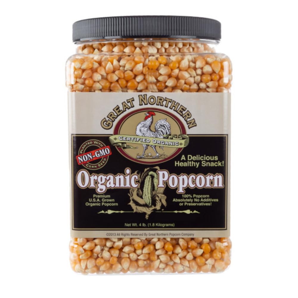 Great Northern Popcorn Company Organic Kernels jug front view for bulk snacking and freshness.