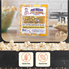 Great Northern Popcorn 8oz kettle-ready packs fit popcorn machines.