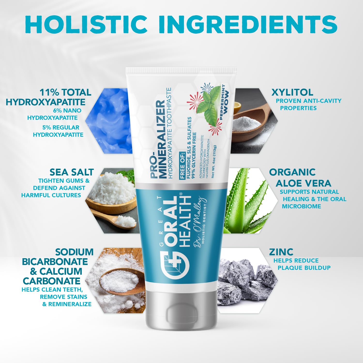 Great Oral Health toothpaste bottle showing fluoride-free remineralization potential