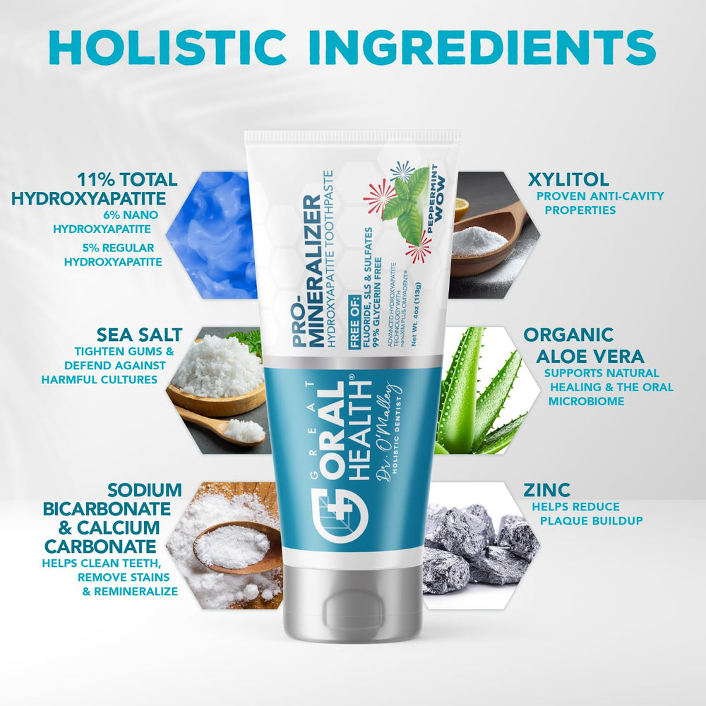 Great Oral Health toothpaste bottle showing fluoride-free remineralization potential