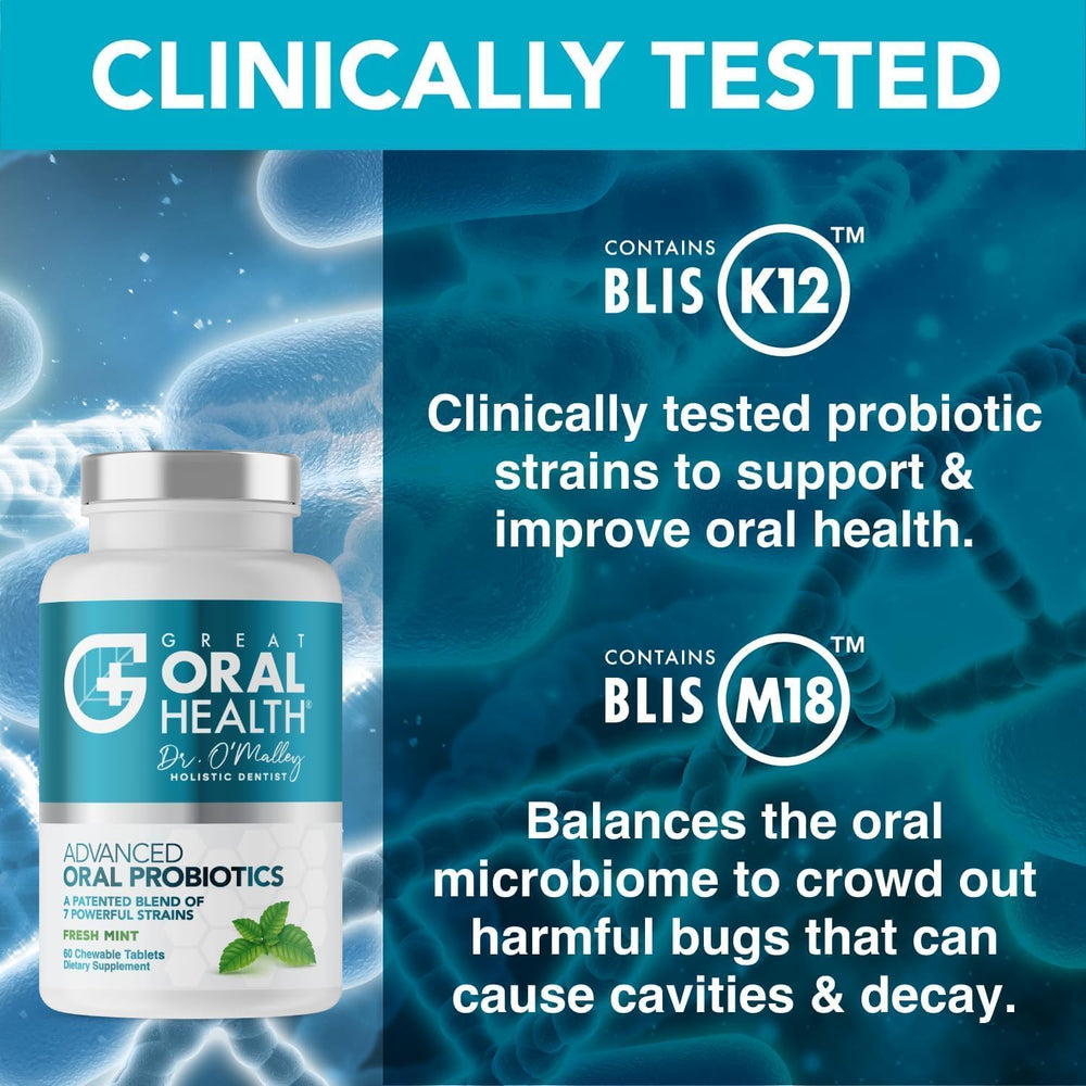 Great Oral Health gluten-free vegan icon signals suitable options.