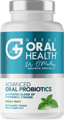Great Oral Health mint probiotic bottle showcases refreshing flavor and daily routine.