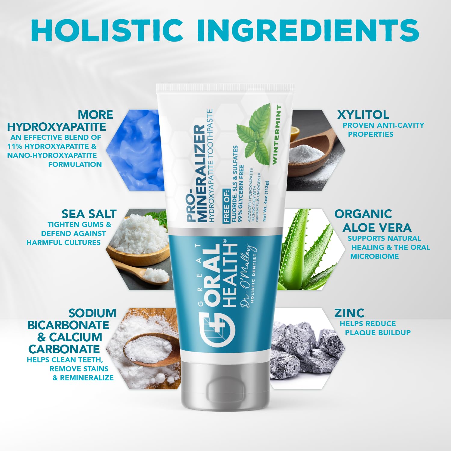 Great Oral Health toothpaste texture close-up highlights creamy, fluoride-free formula