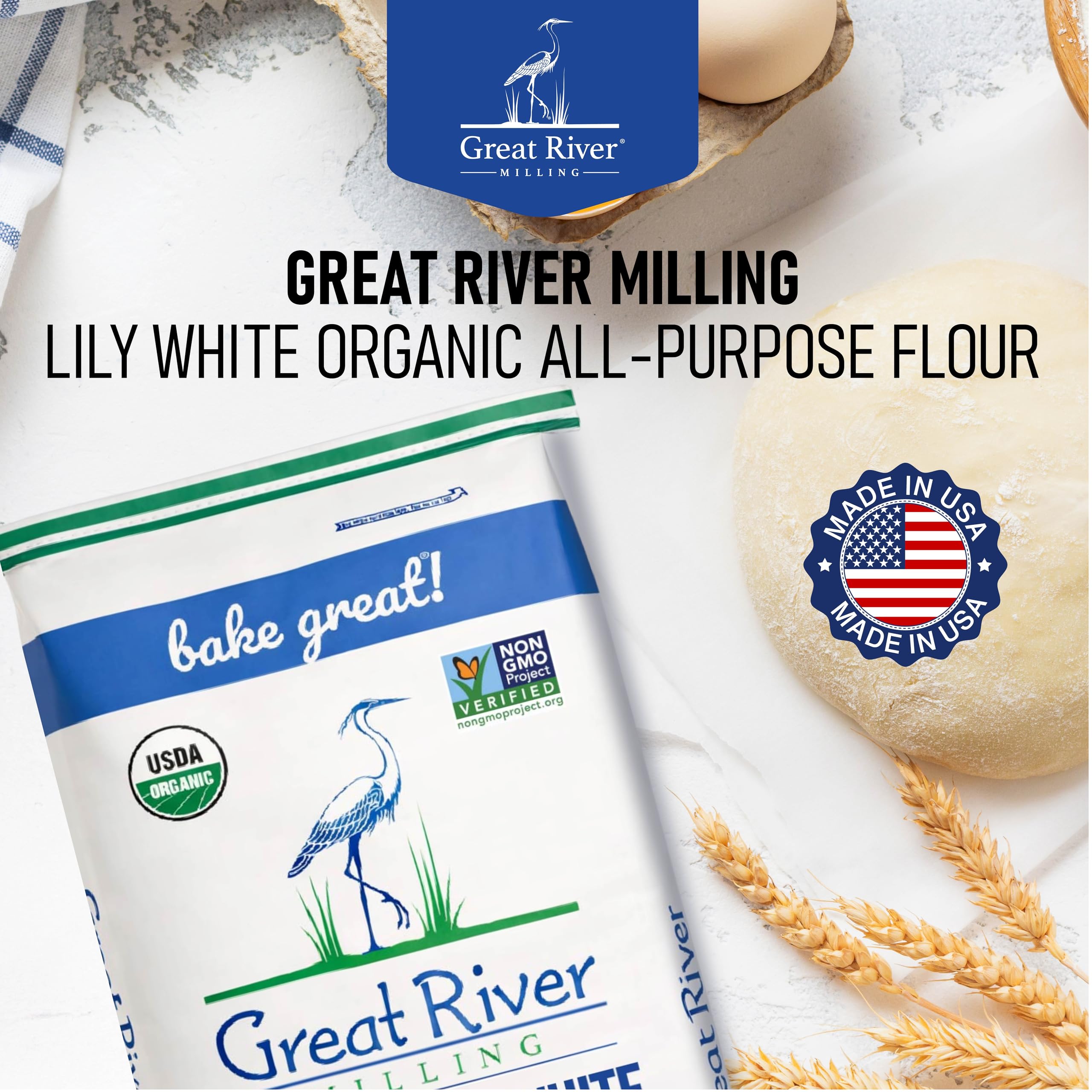 Great River Milling Lily White Flour being poured into bowl for recipes