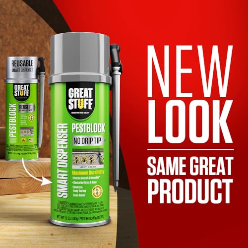 Great Stuff Pestblock foam application on a wall for interior and exterior use.