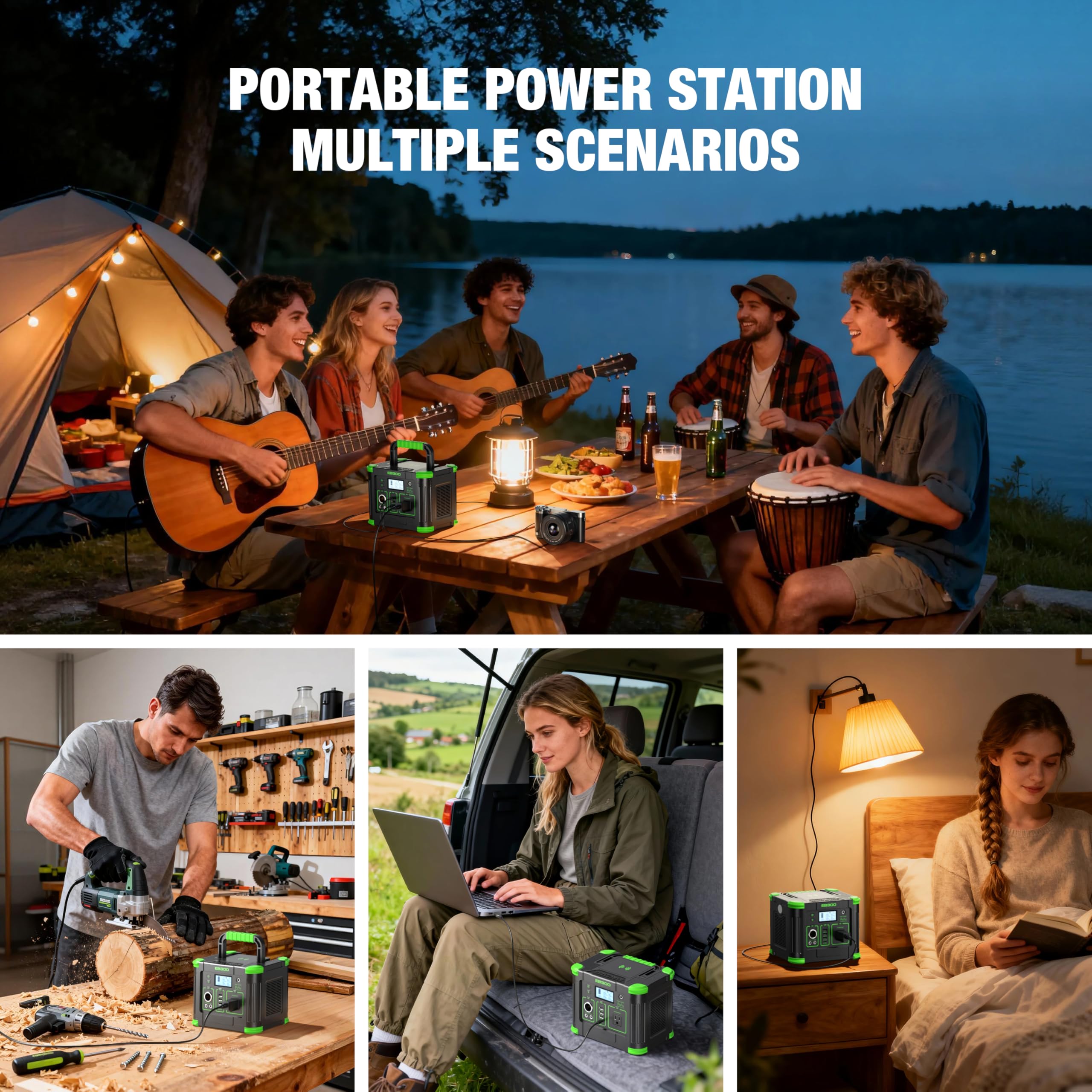 GRECELL outdoor camping scenario with solar recharging