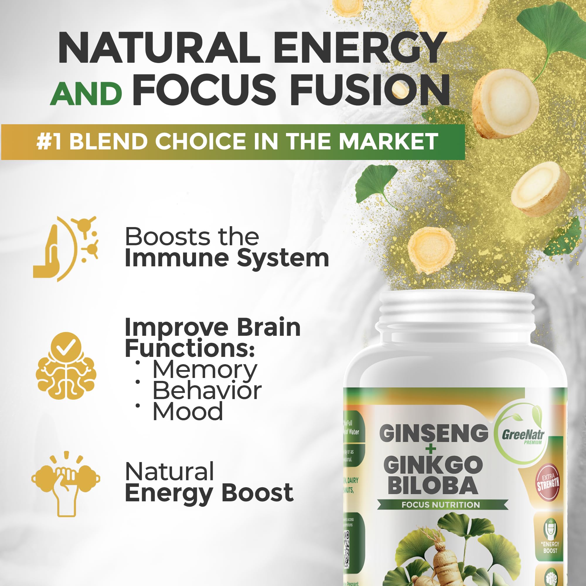 GreeNatr Red Ginseng bottle conveys natural vitality and stamina.