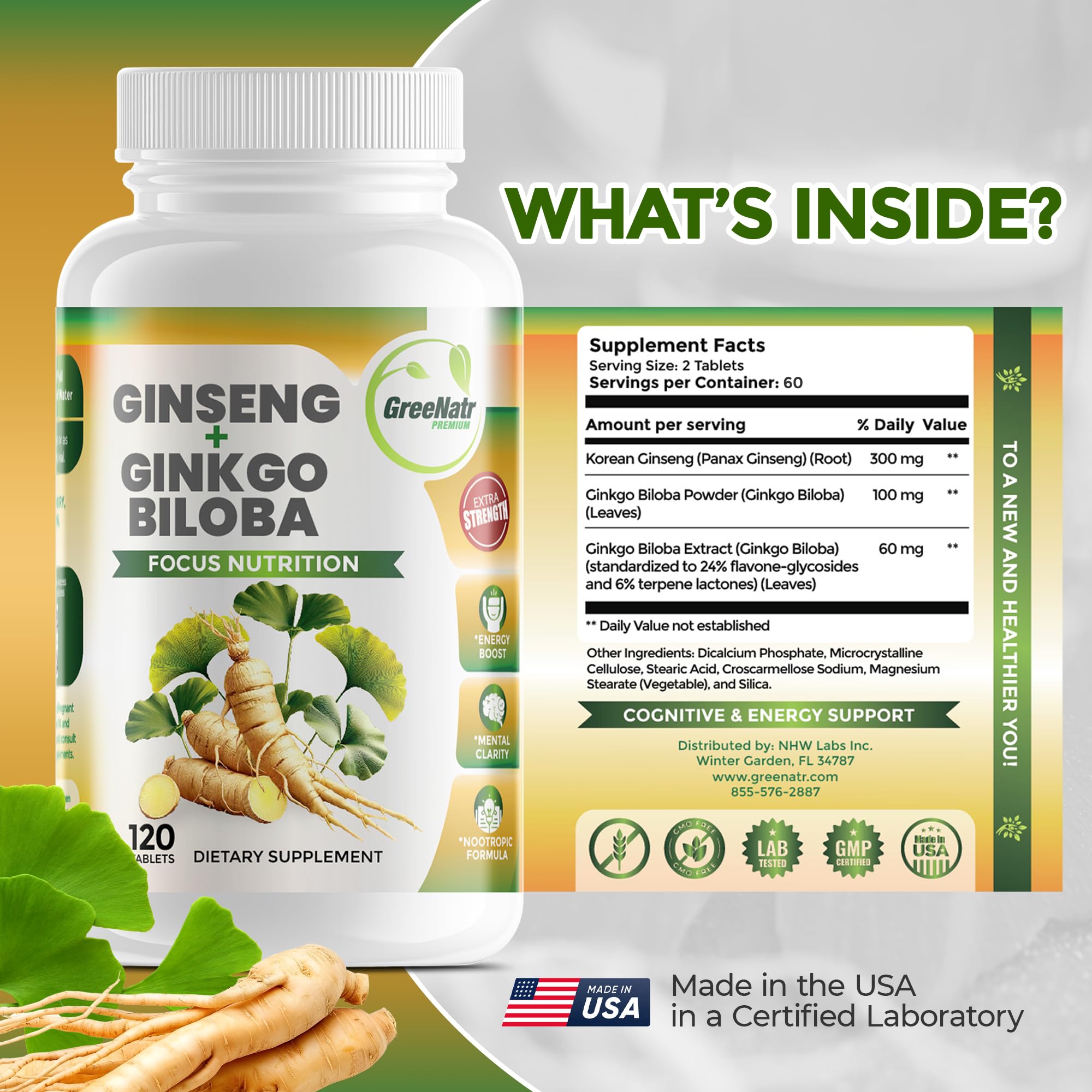 GreeNatr vegan non-GMO seal underscores clean formulation.