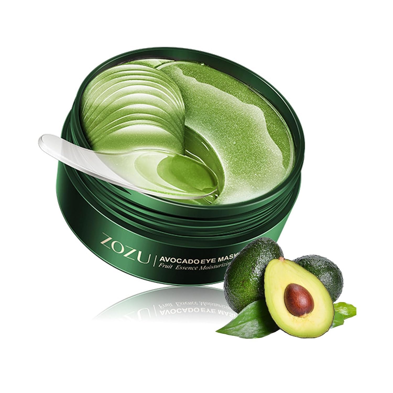 Green Cosmos avocado hydration under-eye patches close-up showing nourishing formula.