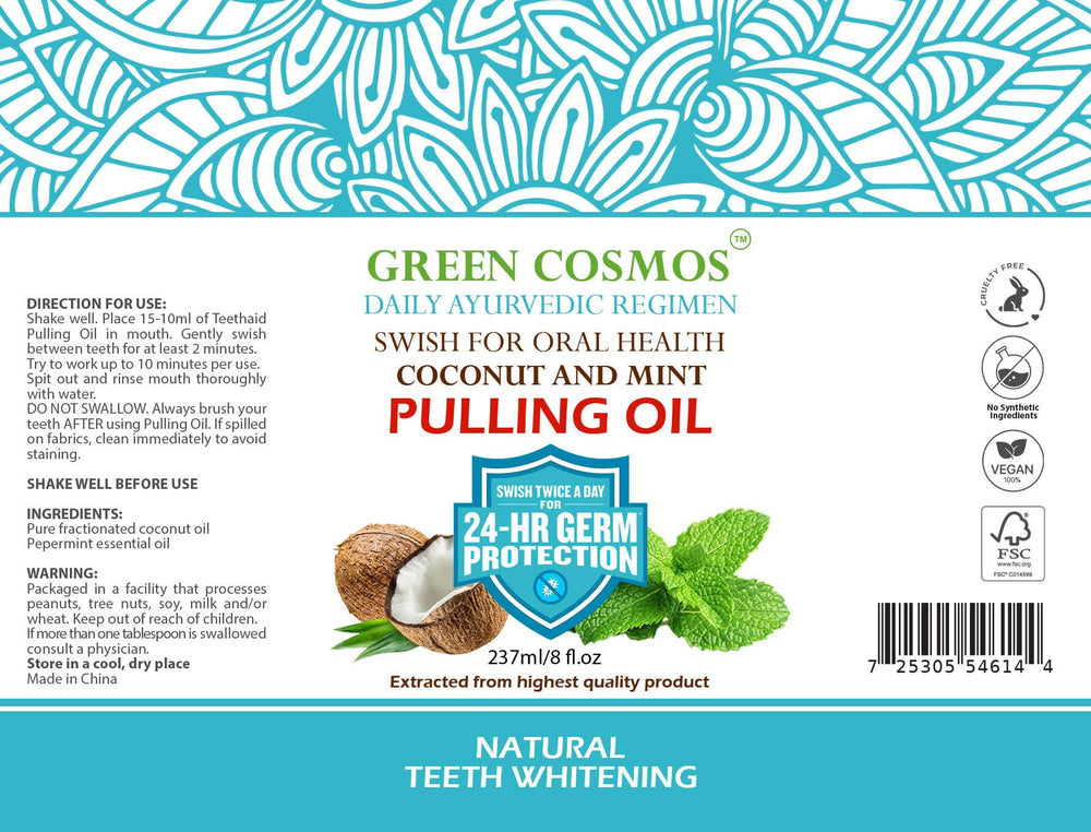 Pouring the oil demonstrates quick, refreshing swish for fresh breath.