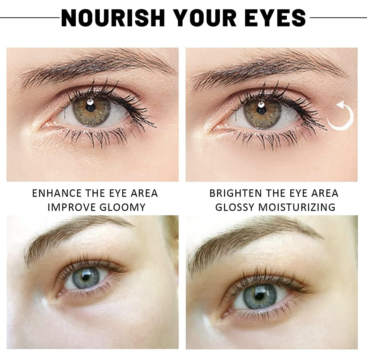 Green Cosmos patch removal and gentle massage shown for healthy-looking under-eye area.