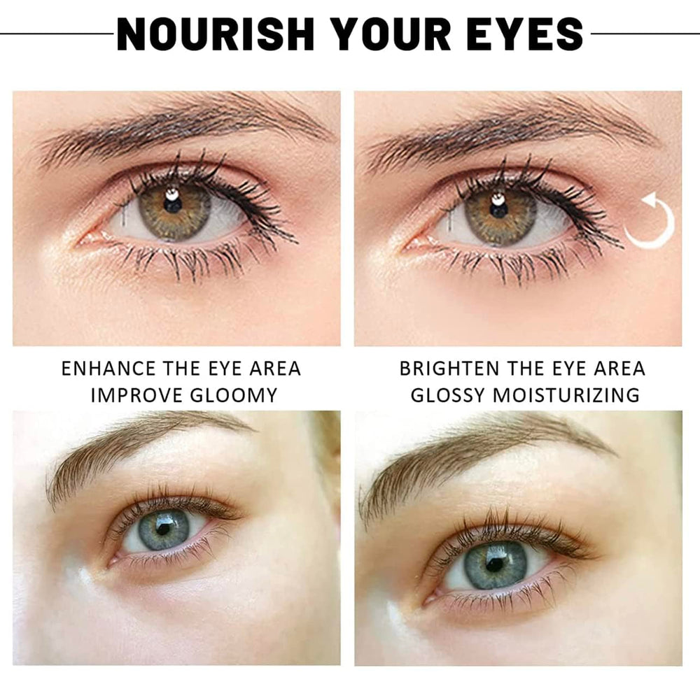 Green Cosmos patch removal and gentle massage shown for healthy-looking under-eye area.