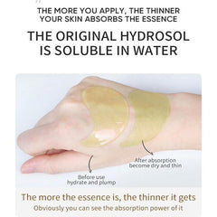 Green Cosmos hydrogel under-eye patches on skin with cooling, soothing sensation.