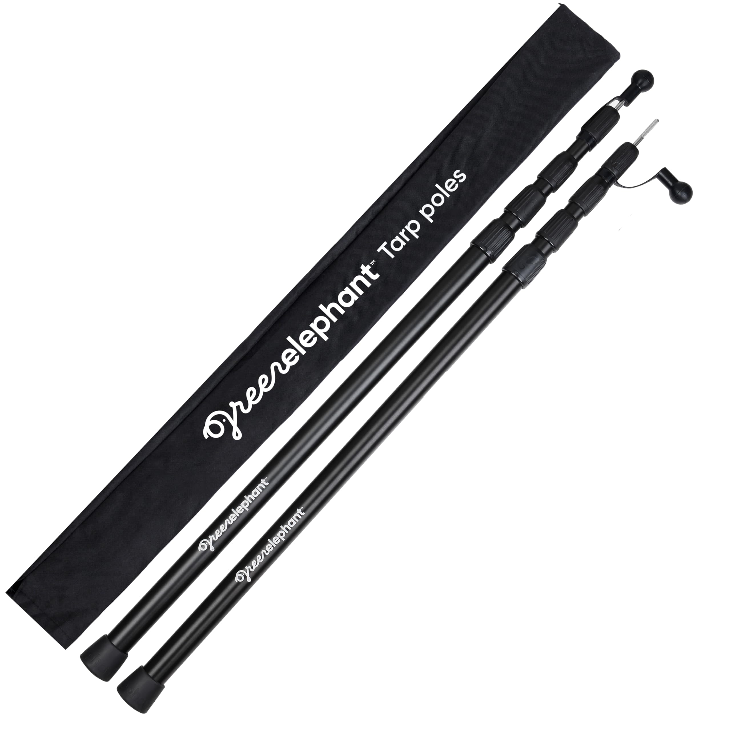 Green Elephant tarp poles extended to 8 ft 2.8 in for sturdy shelter setups.