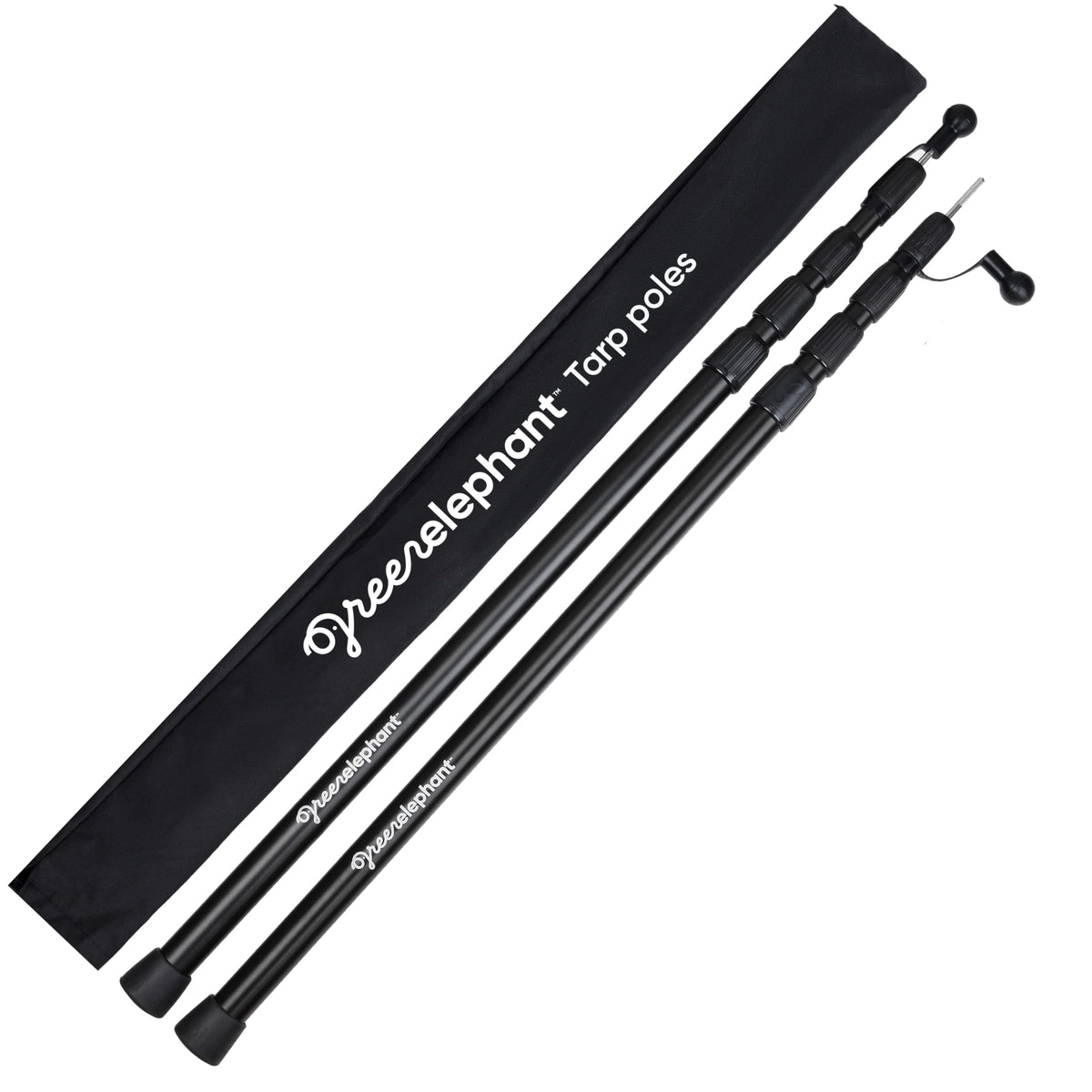 Green Elephant tarp poles extended to 8 ft 2.8 in for sturdy shelter setups.