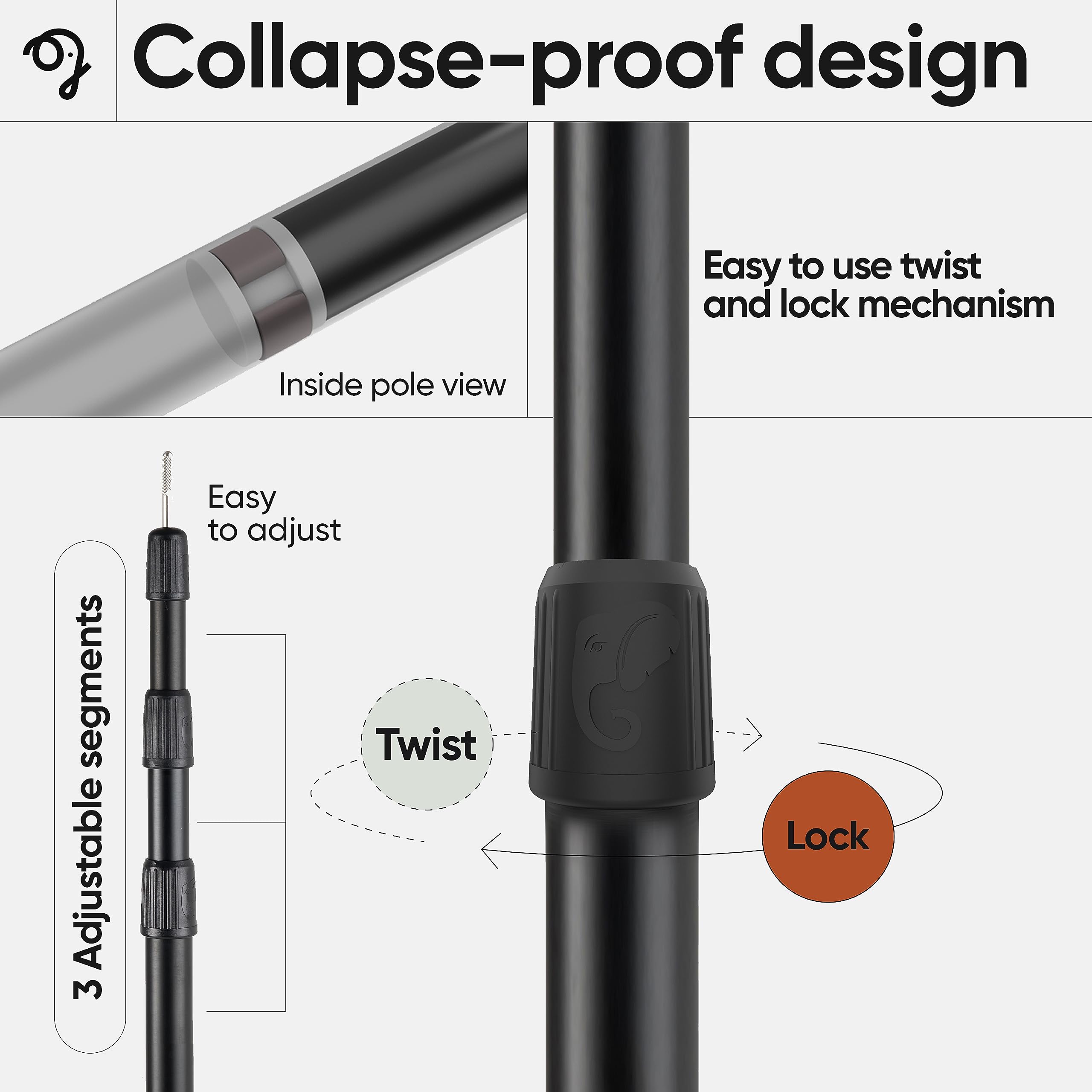 Green Elephant tarp poles with stainless tips help prevent punctures during setup.