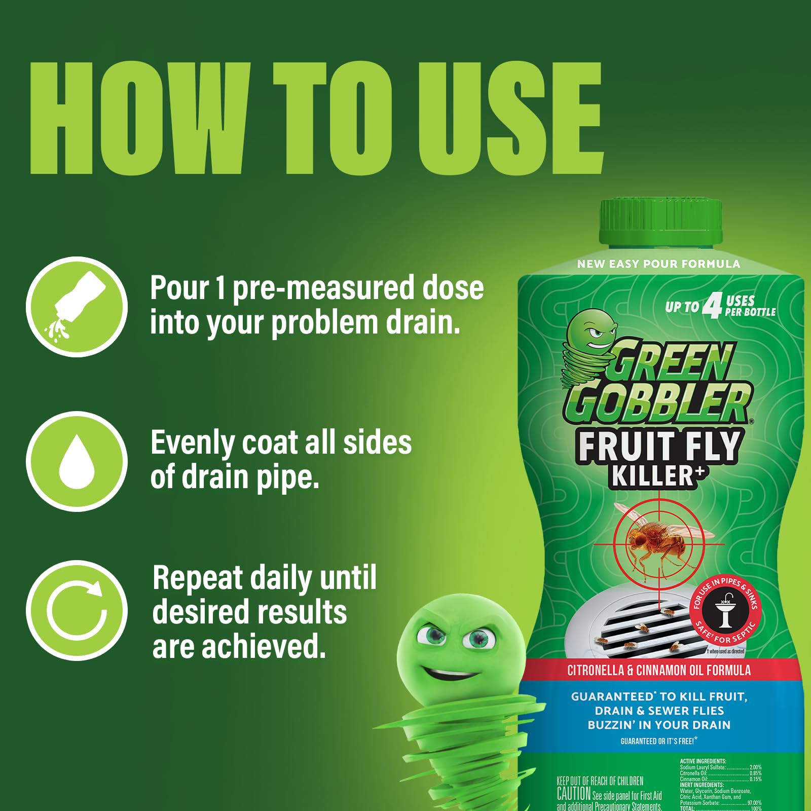 Green Gobbler bottle with anti-glug feature reducing splashes