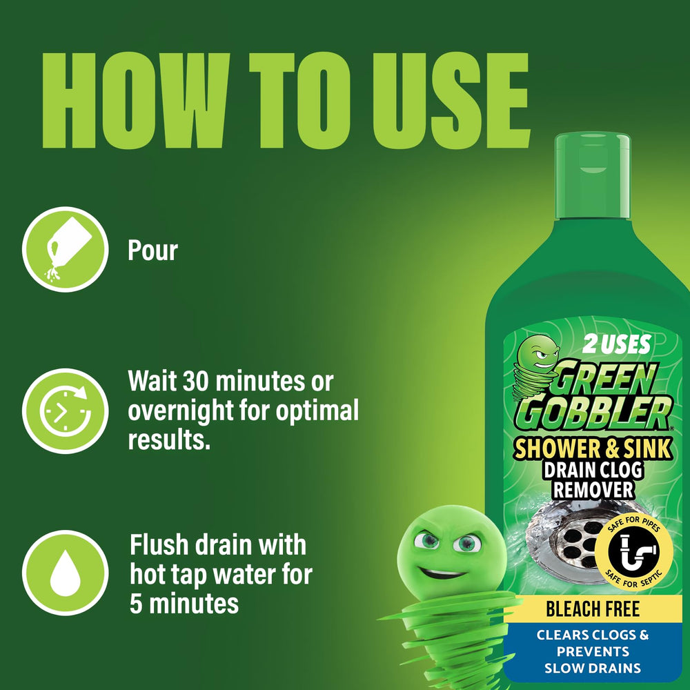 Green Gobbler kitchen sink use clears grease and soap buildup