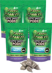 Green Gobbler Septic Saver packets packaging showing six-month supply for prevention.