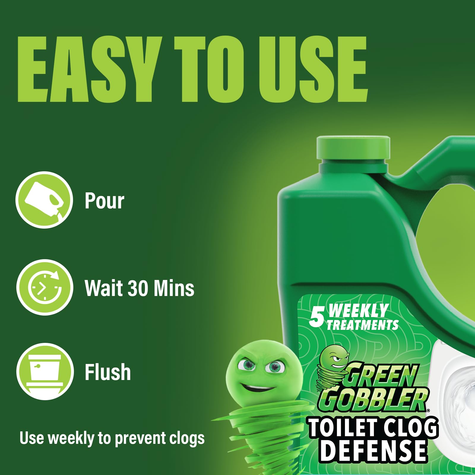 Septic-safe indication for Green Gobbler Toilet Clog Defense in home system