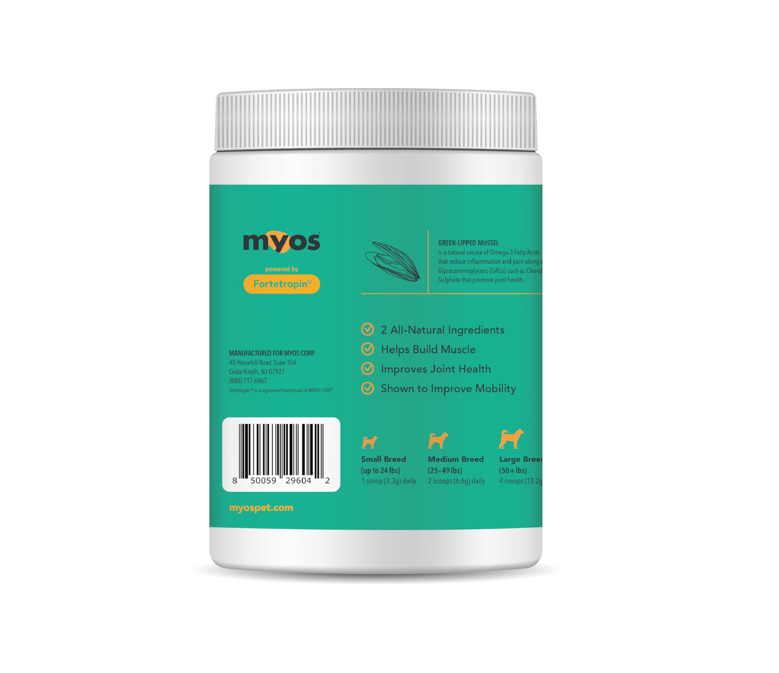 MYOS Green Lipped Mussel supplement highlighting joint comfort potential.