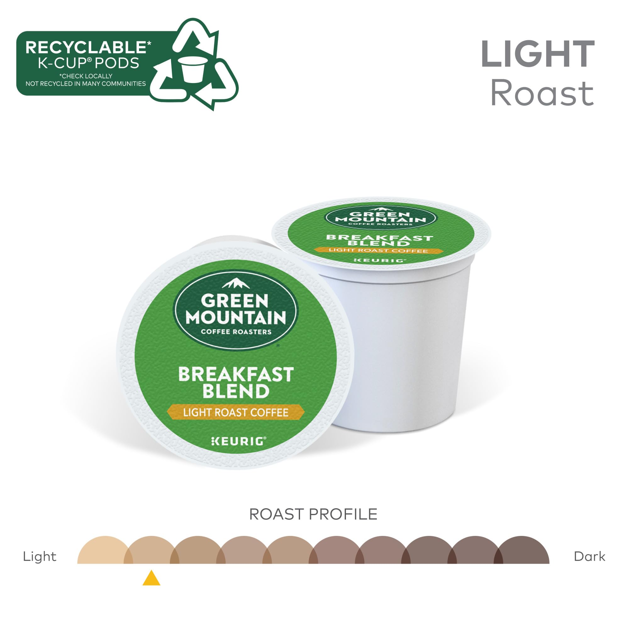 Green Mountain Breakfast Blend uses 100% Arabica beans for a clean cup.