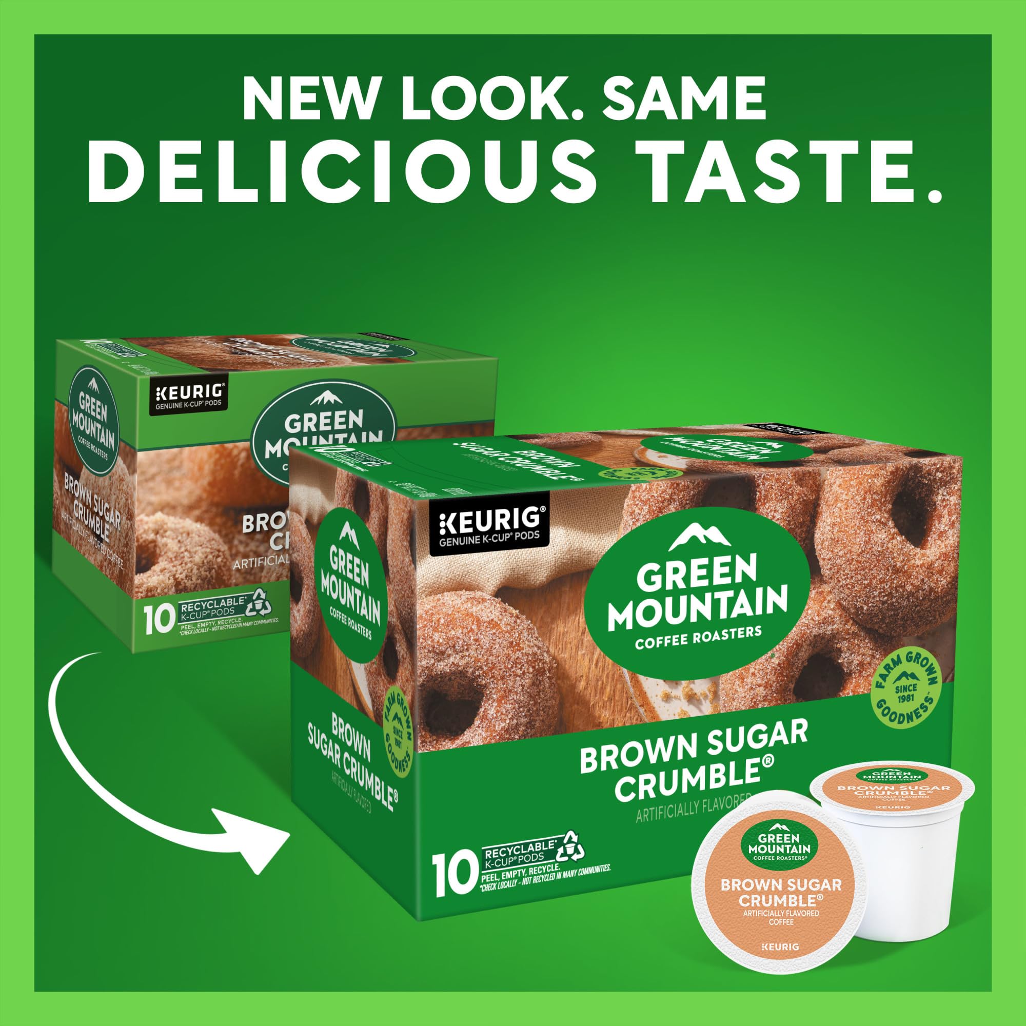 Six-pack box of Green Mountain Brown Sugar Crumble for easy restocking.