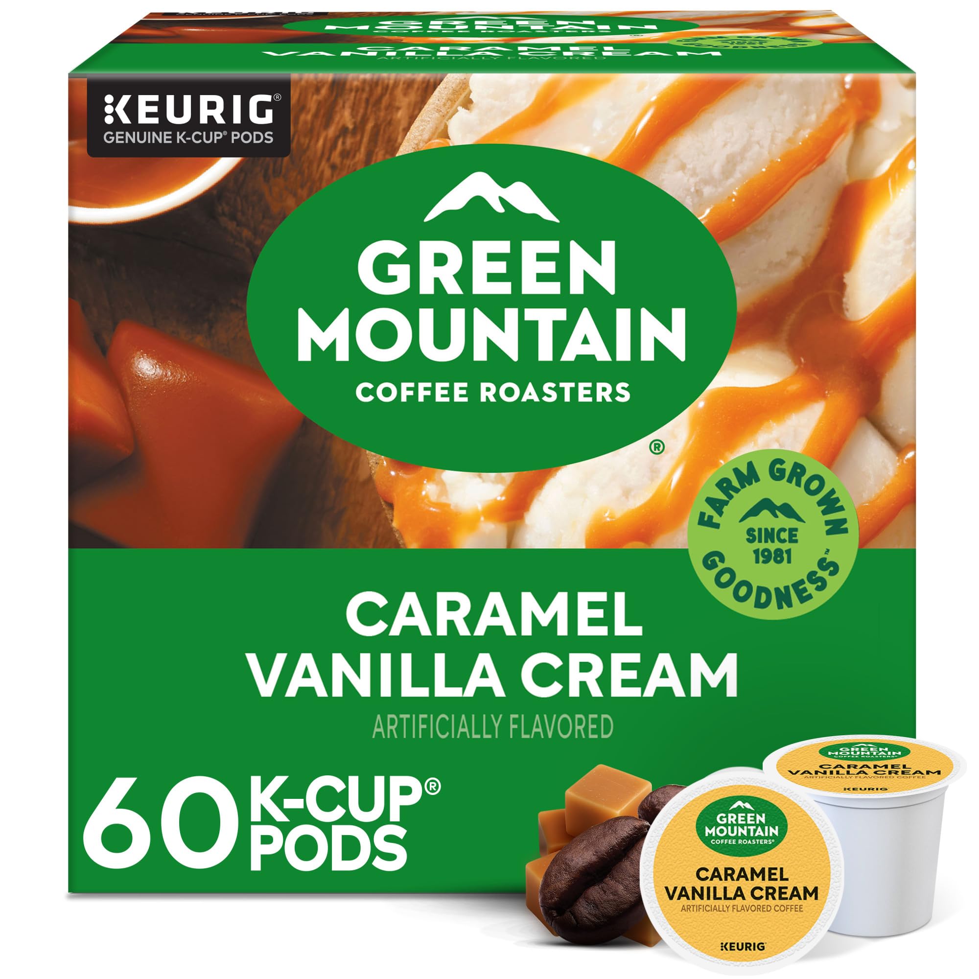 Green Mountain Caramel Vanilla Cream K-Cup pod ready for a smooth morning brew.